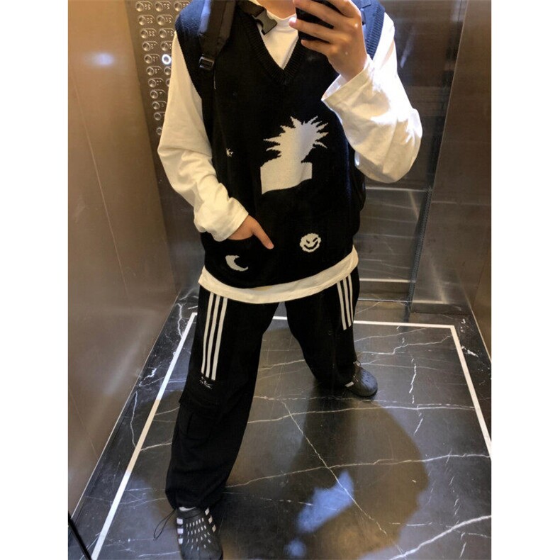 设计感口袋V领马甲宽松无袖坎肩男女针织背心MY01-P58,男装针织衫/毛衣,星座1501-3