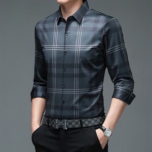 JB8803男式服装新款衬衫男长袖翻领休闲四季中老年商务衬衣P73