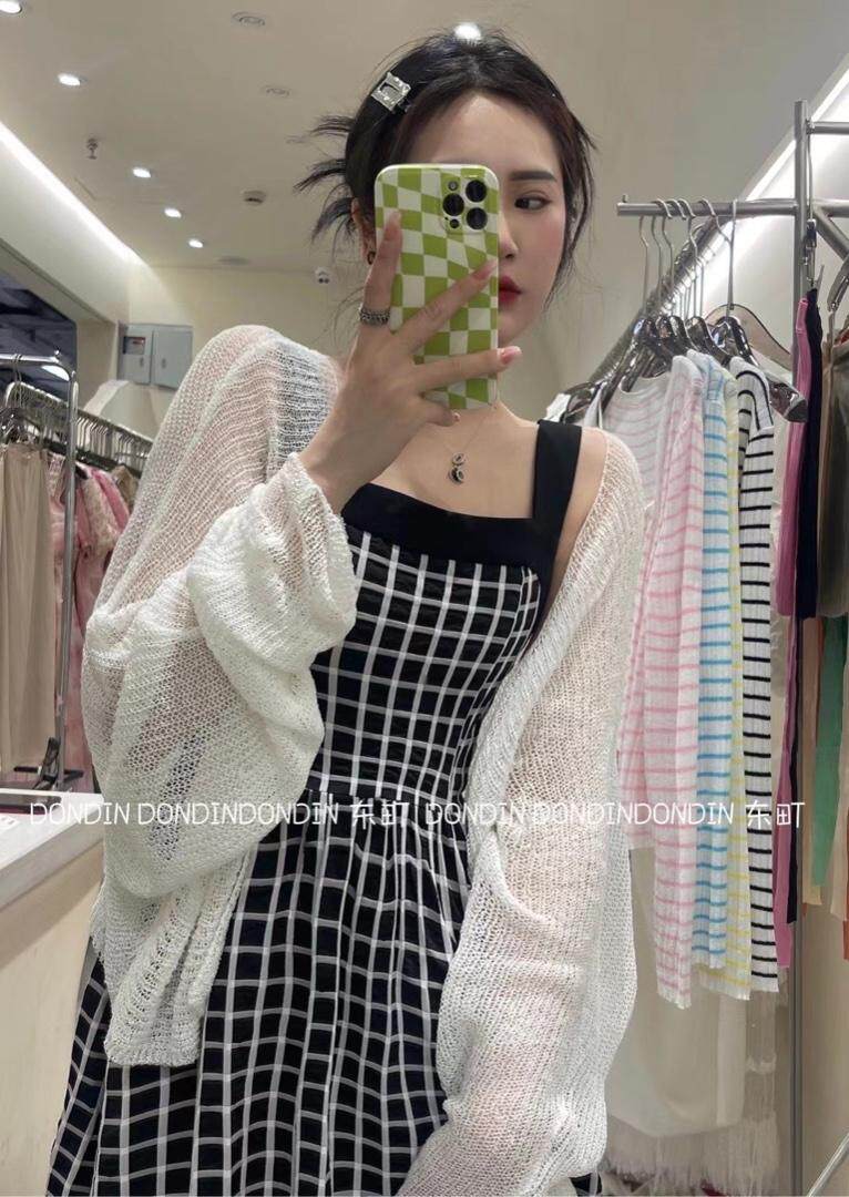 现货提花格子吊带裙?空调衫，女装背心吊带，东町
