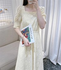 DINOBIENS【现货】夏季新款定制方领蕾丝连衣裙，女装连衣裙，迪诺比亚