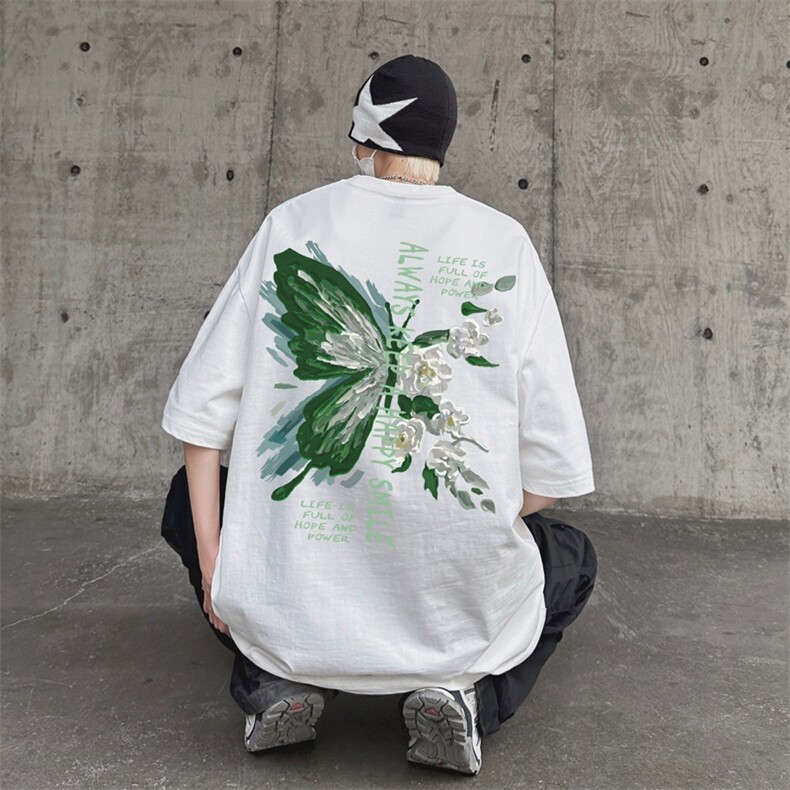 潮牌美式T恤短袖男款夏季薄款高街hiphop设计感小众纯棉情侣体恤图片
