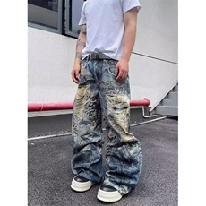 打印3D破洞字母涂鸦糜烂牛仔裤长裤男女同款NG193，男装牛仔裤，星座1116A（原606A-3）