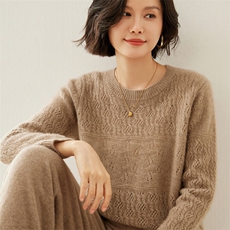高级感山羊绒衫女元宝针加厚圆领针织毛衣纯色百搭宽松打底衫上衣，女装羊绒衫，蚂蚁派对工厂直营店
