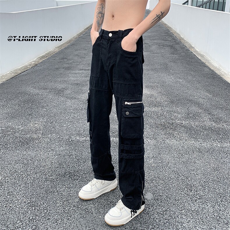 B221美式ins高街暗黑小众拉链工装休闲裤子LK23045-P75控98,男装休闲裤,电商B221