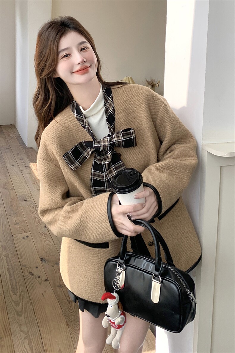 蝴蝶结小香风外套女早春2025新款绝美超火高级感气质名媛小个子,女装毛呢外套,2C198