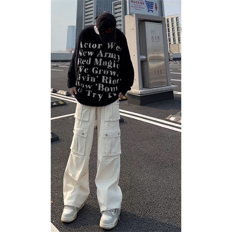 秋季新款 Q2591-TP5588 牛仔工装裤高街痞帅设计感阔腿裤男图片