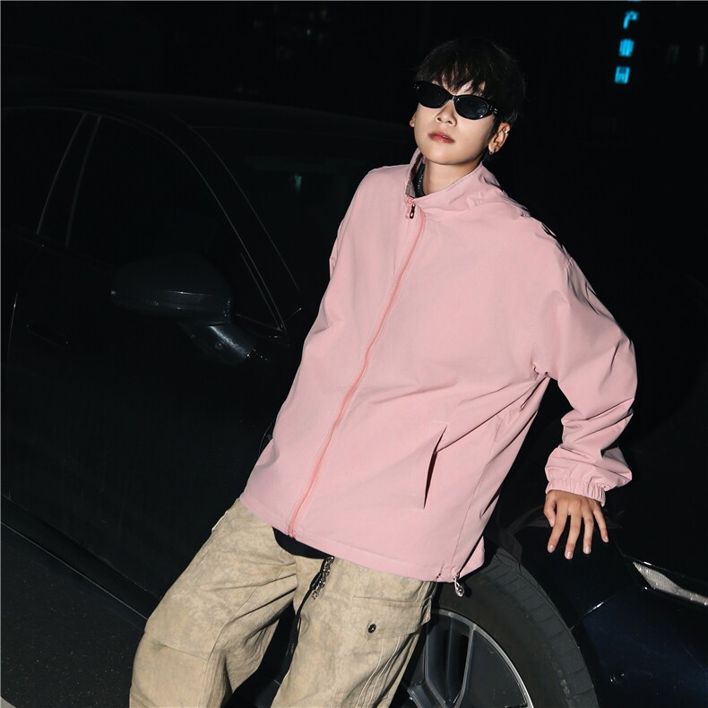 2024新款双面夹克外套秋新款宽松休闲男女情侣复古粉色J50/P70,男装夹克,星座506