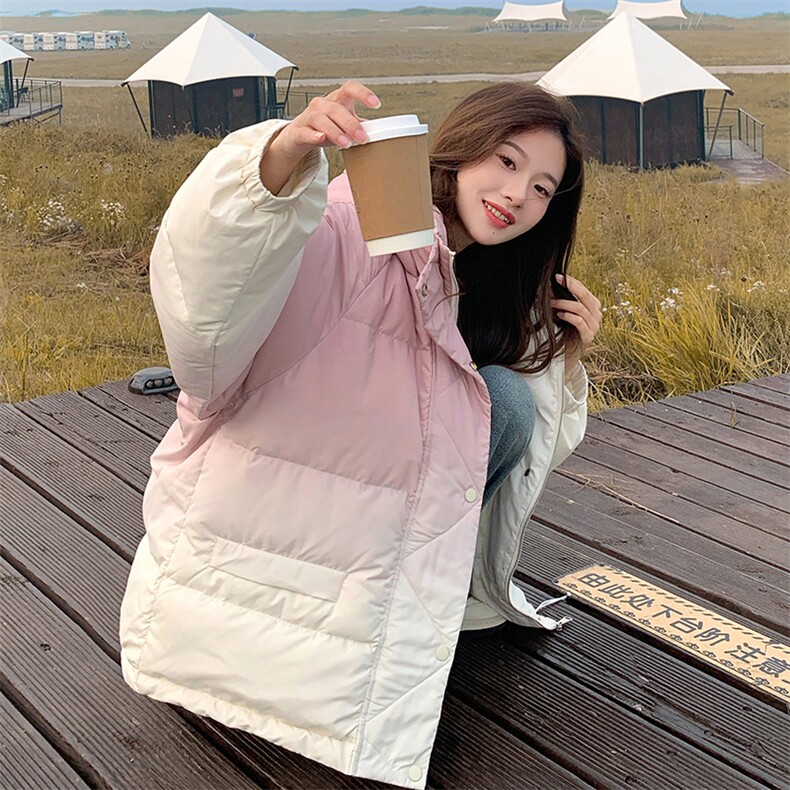 韩系渐变色连帽羽绒棉服女秋冬2025新款时髦减龄棉衣爆款绝美棉袄,女装棉衣/棉服,2B187