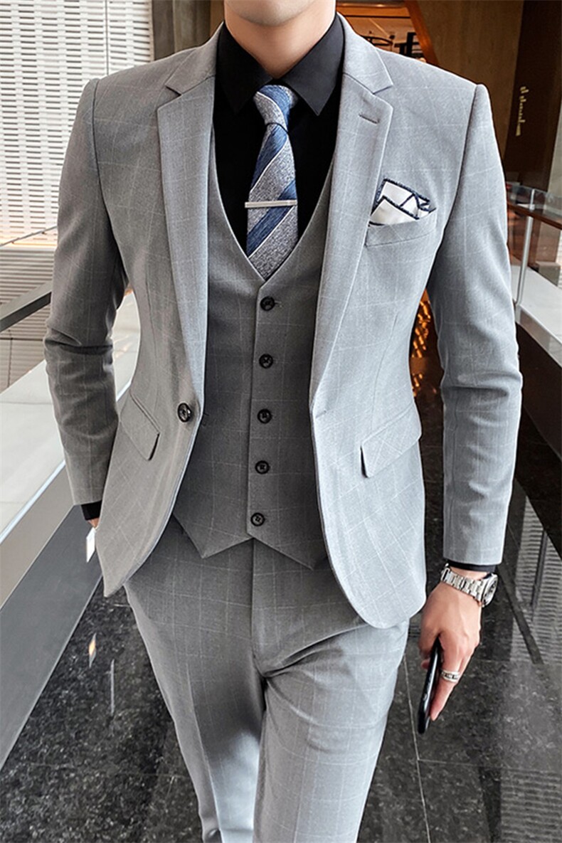 格子男装西服套装三件套商务绅士礼服W2020-260,男装西服套装,星座1012