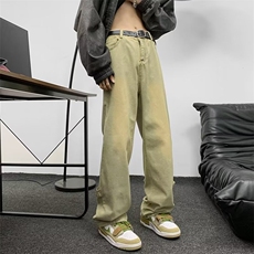牛仔裤男女美式vibe高街直筒微喇裤男显高显瘦阔腿裤子N3352-p43，男装牛仔裤，星座1008