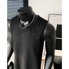 夏季2026男装新款美式无袖T恤绣花宽松坎肩背心夏装上衣S416-特25，男装背心/马甲，电商A233-1