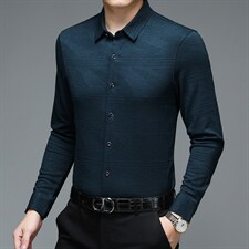 春秋季男士长袖衬衫商务中年宽松免烫衬衣爸爸秋装寸衫纯色上衣，男装衬衫，电商B212（原钱塘6029）