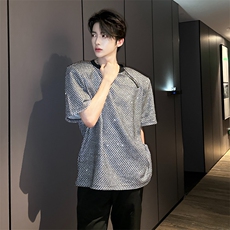 （）小众高级感炸街短袖T男拉链上衣潮亮闪闪垫肩潮2237-P50，男装T恤，星座910-5