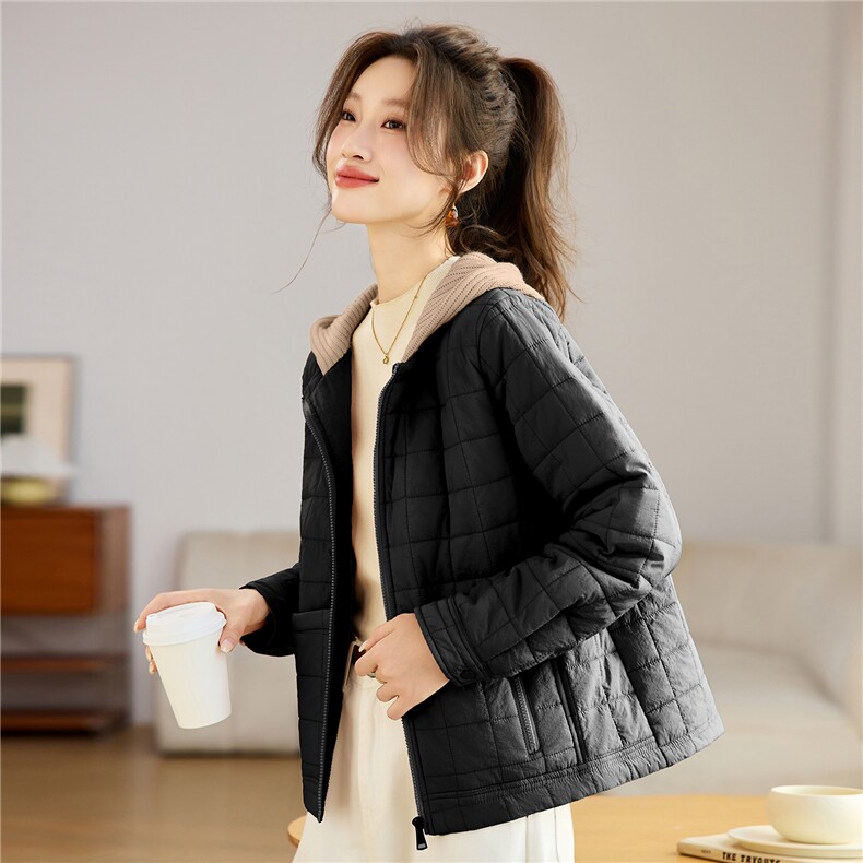 叶笙衣82559毛线帽相拼口袋拉链棉衣,女装棉衣/棉服,叶笙衣