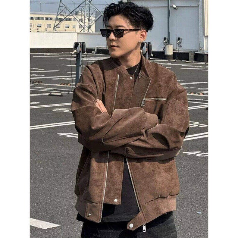 现货得物抖音品质网图春秋情侣外套皮夹克雾蓝JK309,男装夹克,星座1904A
