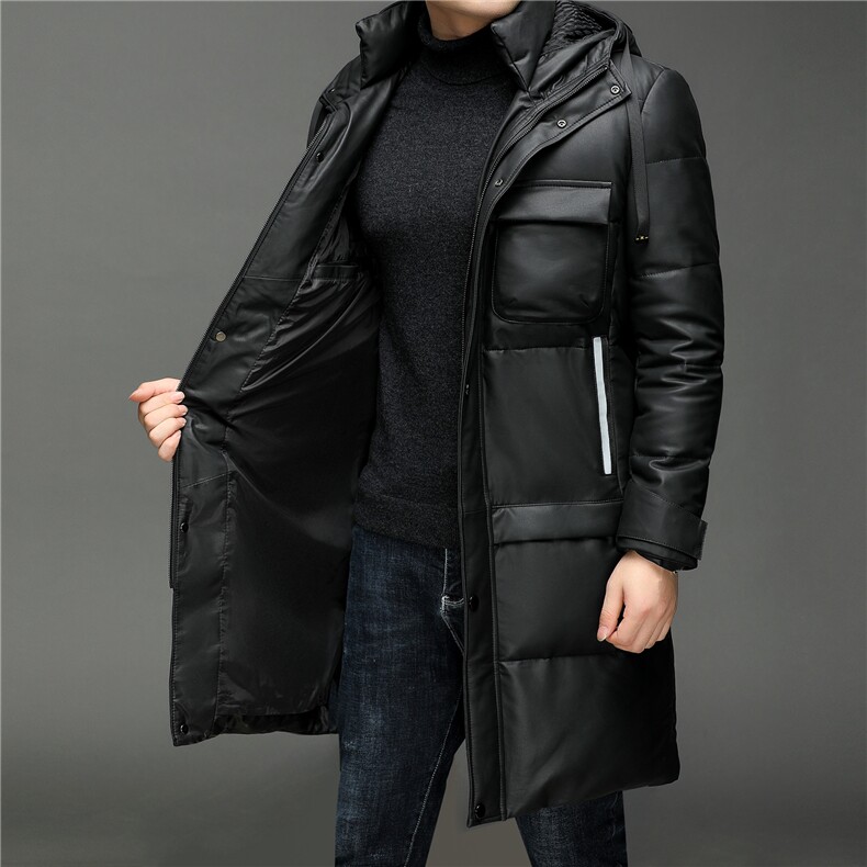 X2259秋冬新款海宁皮衣男士中长款绵羊皮鹅绒羽绒服连帽P870,男装皮衣,电商B360