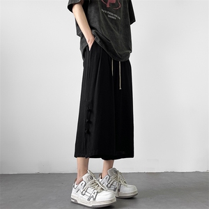 8XL-M新中式亚麻裤男七分裤阔腿裤垂感休闲短裤风棉麻K966P45图片