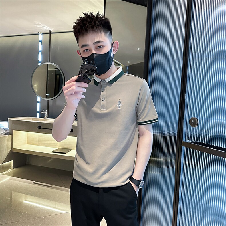 2026夏季短袖T恤翻领Polo衫小人刺绣撞色修身潮流半袖D342-T0267图片