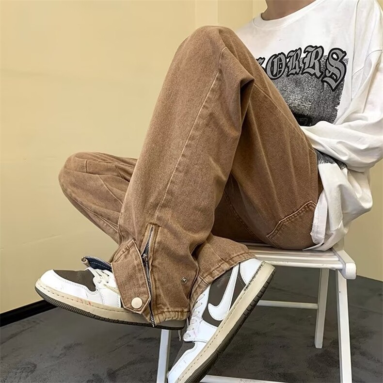 牛仔裤男小众设计拉链开叉微喇裤ins高街vibe潮裤子K4740-P48,男装牛仔裤,星座512-2