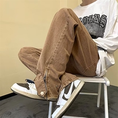 牛仔裤男小众设计拉链开叉微喇裤ins高街vibe潮裤子K4740-P48，男装牛仔裤，星座512-2