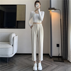 2024秋季新款垂感小西裤显瘦八分九分小个子高腰宽松女裤烟管裤，女装休闲裤，梦白服饰厂