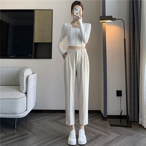 2024秋季新款垂感小西裤显瘦八分九分小个子高腰宽松女裤烟管裤图片