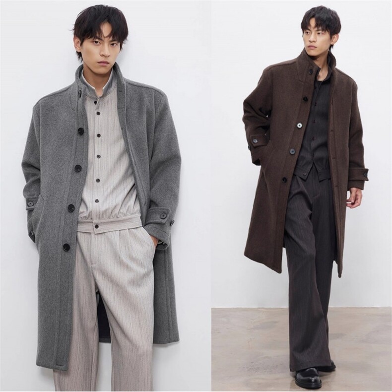 立领呢大衣秋冬长款外套男港风休闲D328-JK36-P148,女装短外套,电商D328