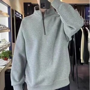 简约百搭半拉链立领卫衣男秋季新款重磅纯色肌理宽松休闲内搭上衣图片