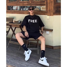 重磅字母印花t恤男夏季美式短袖高级感螺纹棉五分袖，男装T恤，星座506A