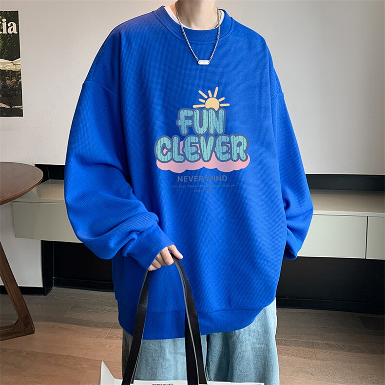 5XL华夫格卫衣男大码胖子圆领长袖t恤HW76377-P30加绒款-P40,男装卫衣,电商A040