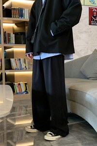 K3009/P45夏季新款港风休闲长裤男大码垂感直筒西装裤男士阔腿裤图片