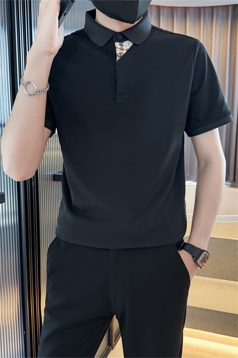 主推款2025夏季新中式潮拼接短袖T恤翻领Polo衫T6078-P48,男装T恤,电商D342