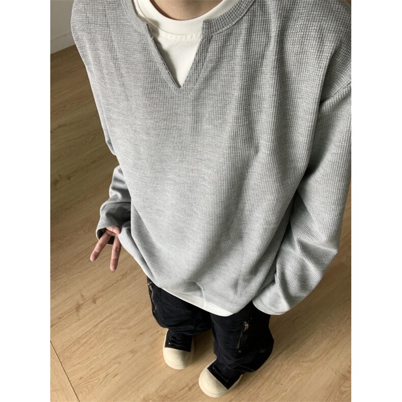 【有货】X1380CC-特P40加绒加厚假两件V领长袖T恤男华夫格卫衣,男装T恤,星座1007（原301D）