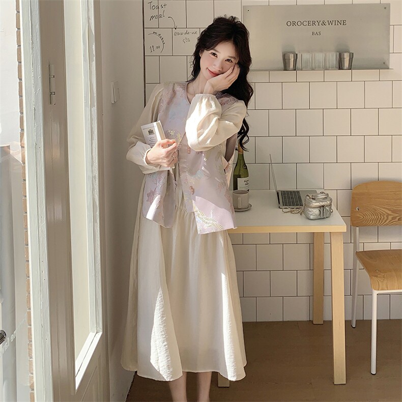 新中式国风马甲连衣裙女套装春秋2025新款开春气质穿搭长裙高级感,女装套装/套裙,2D078