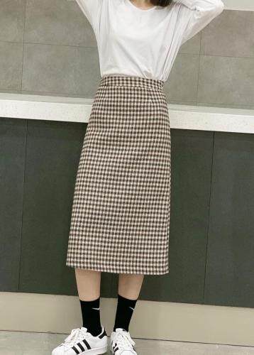 后门开叉松紧格子百搭格子裙，女装，昕叶良品