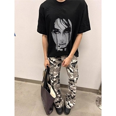 美式复古街头迷彩微喇牛仔裤男秋冬新款修身工装阔腿裤LA4844-P55，男装牛仔裤，星座1008