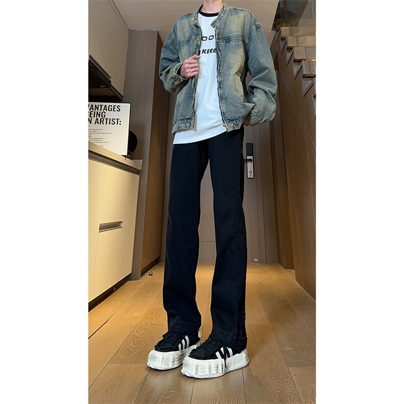 现货黑色拉链毛边修身直筒牛仔裤男XZ205-K5813-K5816-P50控78,男装牛仔裤,星座205