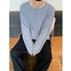 亨利领竖条灰色长袖T恤男秋季内搭卫衣华夫格打底衫-SZ21125-P38，男装T恤，电商B289