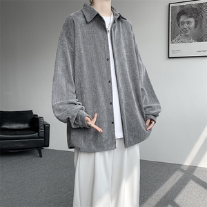 8XL-M人字纹小香风衬衫男生春秋衬衣宽松慵懒垂感外套CS29008P45图片