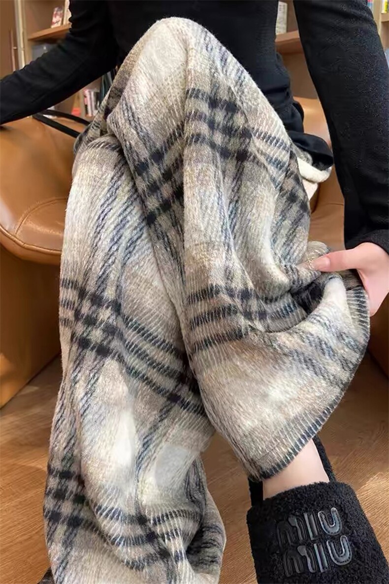 网图毛呢格子休闲裤男女秋冬新款加绒加厚宽松直筒裤子-A2337TP45,男装卫衣,电商B241
