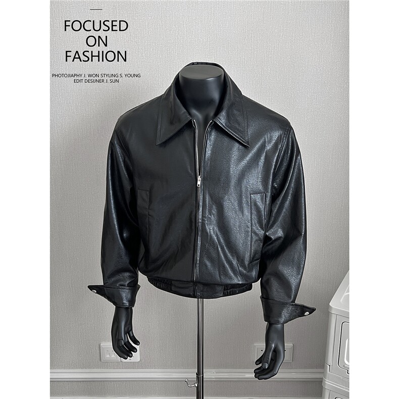 简约时尚男士大翻领皮夹克J24/P128控158，男装夹克，电商A242