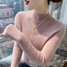 秋冬季新款舒适时尚百搭一线川子纹半高羊毛衫，女装羊毛衫，美轩羊绒