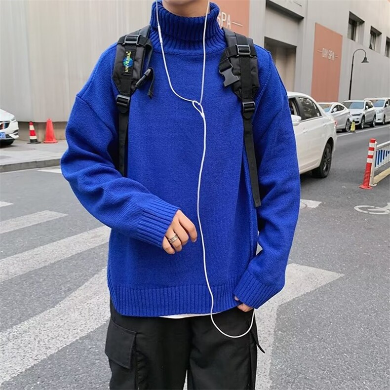 秋冬韩版潮流宽松慵懒个性针织衫港风ins高领毛衣男外套 M914-P41图片