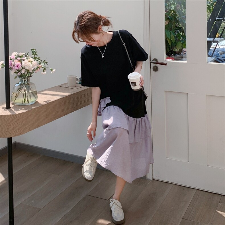 时髦拼接不规则设计感连衣裙女夏季2025新款气质高级感慵懒风长裙图片