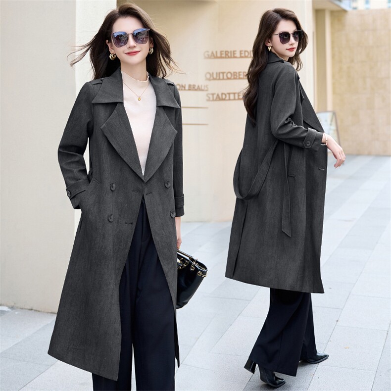 高级感红色风衣外套女2025春秋新款英伦风长款高端气质大衣,女装风衣,火爆靓佳人