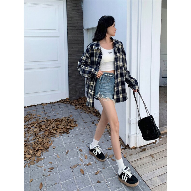 特批P30无差价2025春港风格子翻领长袖衬衫男女中性时尚衬衣C5450，男装衬衫，电商A001-1