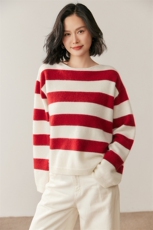 秋季条纹针织衫休闲百搭简约风，女装针织衫/毛衣，鸥蕊娅羊绒