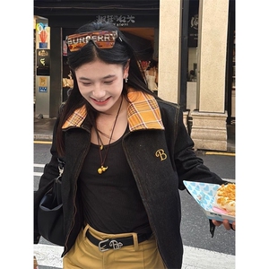 秋季复古拼接牛仔外套女新款设计感小众工装夹克宽松休闲短款上衣图片