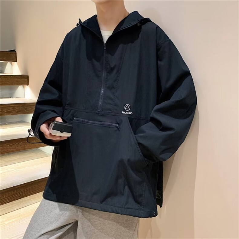 日系复古半拉链套头外套男新款秋冬户外冲锋衣拼接夹克W5181-P42,男装夹克,星座512-2