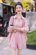 短裤套装女2025夏新款小个子休闲时尚欧货显瘦遮肉职业防晒三件套，女装套装/套裙，韩蜜菓